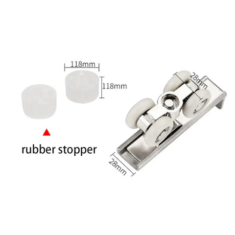 Built Like A Rock Heavy Duty Sliding Door Rollers Set Of 4 with zinc alloy wheels and rubber stoppers for smooth operation.