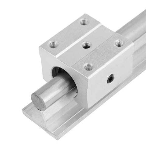 Close-up of Rock Solid SBR12 Linear Guide Rail Kit 200mm set with SBR12UU sliding block on heavy-duty precision rail.