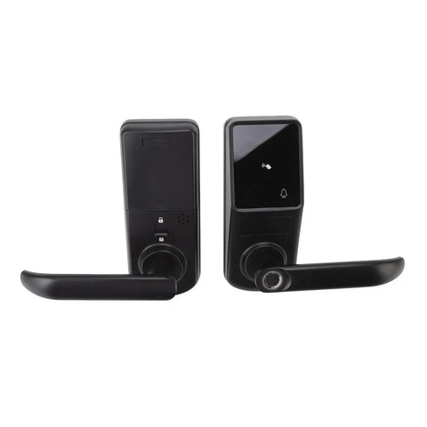 Kick Back And Relax With This Heavy Duty Smart Door Lock Boasting Instant Fingerprint Scan Plus Straightforward Password Entry And Smooth Phone App Hookup So You Can Easily Ditch Those Old House Keys At Your Front Door, black electronic door lock with touchscreen.