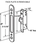 Technical diagram of Replacement Patio Sliding Door Handle Set With Mortise Lock And Key Cylinder Keeper Fits Door Thickness from 1.5 to 1.75 inches