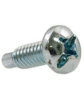 Heavy Duty 12-24 Thread Pan Head Rack Screws With Sharp Pilot Tips For Quick Drop In Mounting On Standard Server Racks Beefy Steel Build 1/2 Inch Length 25 Pack Top Notch Hardware Deal For Smooth Tech Rigging And Gear, showing a close-up of a silver pan head screw.