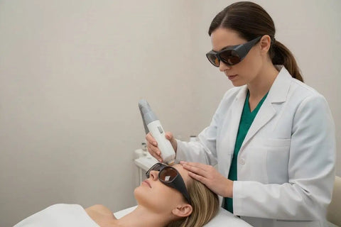 Ridiculously Durable Dental Laser Safety Glasses providing no nonsense protection for 450Nm 650Nm and 980Nm diode lasers worn by technician.
