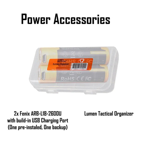 PD35 V3.0 1700 Lumen Tactical Flashlight Bundle with two ARB-L18-2600 batteries in LumenTac Organizer