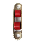 Smooth As Butter Heavy Duty Sliding Door Rollers And Pulley System with red double wheels for smooth operation.