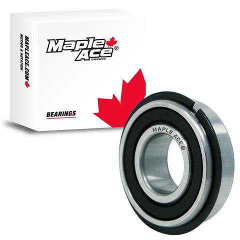 6205 2RSNR Deep Groove Ball Bearing With Snap Ring 25x52x15mm Solid Chrome Steel Construction, black rubber seal visible.