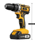 Rock Solid 20V Cordless Impact Drill Kit Featuring Knockout Power And Variable Speed Settings 18 Plus 1 Torque Adjustments Compact Build with battery and charger.