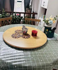 Rugged Wooden Lazy Susan Turntable Featuring Smooth 360 Spin For Dining Tables And Kitchen Counters with decorative center.