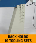 Rack for 36 Inch Metal Bead Roller For 16 Gauge Mild Steel With Pro Grade Performance holding 10 tooling sets, part of motorized machine
