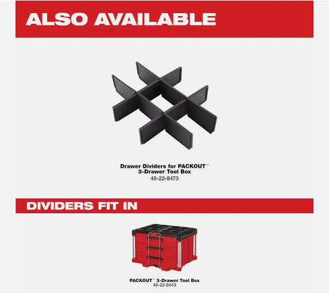 Packout Compatible 3 Drawer Tool Box With Lockable Security Bar 50 Lbs Capacity Red And Black Drawer Dividers and Tool Chest
