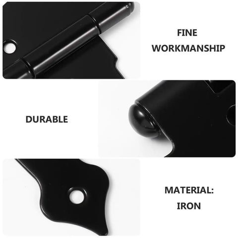Detailed view of Four Pack Black Iron T Strap Shutter Hinges With Eight Screw Holes Easy To Install Heavy Duty Door Hardware