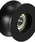 Heavy Duty 8mm Bore Deep V Groove Guide Bearing Pulley And Linear Rail Ball Wheel Featuring Kickass Nylon Rollers For No Sweat Tracking On Shop Tools And Machinery side view of black nylon roller
