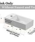 Wall Hung Cloakroom Basin Sink Small Rectangle Ceramic Wash Basin White High Gloss Finish Right Hand Tap Hole Slick Modern Wall Mounted