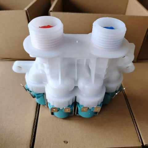 Water Inlet Solenoid Valve For Washing Machine 120V With 4 Port Design No Fuss Easy Install Cyan Long Lasting Plastic Construction Replacement Part For W11096268 And W11165546, white housing