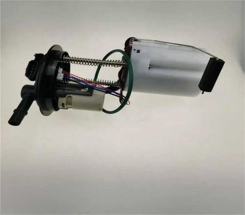 Top Shelf Heavy Duty Replacement Fuel Pump Assembly With Built In Pressure Regulator viewed from side, showing internal components and wiring.