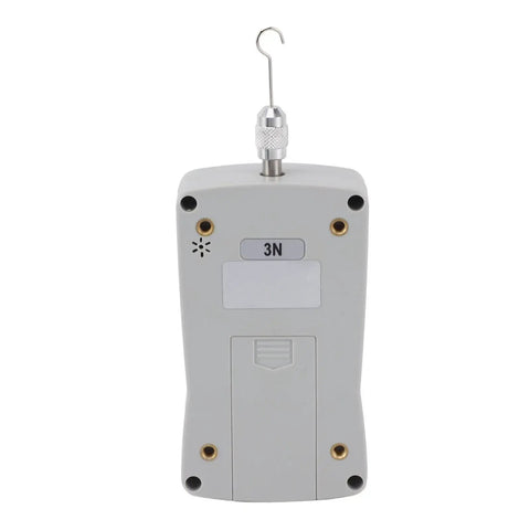 Top Shelf Slick Digital Force Gauge And Handheld Push Pull Tester Delivers Hella Accurate Readings Up To 3 Newtons, back view with hook.