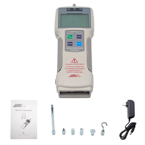 High Precision Digital Force Gauge And Push Pull Meter Featuring Lcd Tension Dynamometer For Newton Strength Testing With Dead Accurate Readouts and accessories displayed.