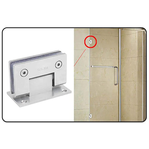 Heavy Duty Wall To Glass Shower Screen Hinges For Frameless Bathroom Doors 90 Degree Stainless Steel Clamps on installed shower door.