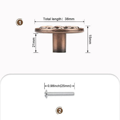 Top Shelf Vintage Antique Copper Floral Cabinet Handles 15 Pack Solid Zinc Alloy pull with 38mm length and 21mm height.