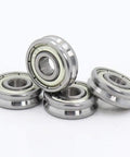 Premium Precision V Groove Sealed Ball Bearings For Pulley Wheels And Linear Guide Tracks 5X16X5 And 5X19X6 mm four pieces displayed at different angles.