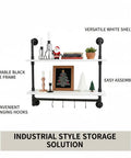 Floating Wall Shelves With Towel Bar, Industrial Pipe Shelving, featuring versatile white shelves and convenient hooks