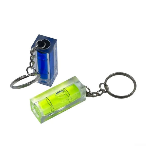 Square Level For Spirit Level Horizontal Measurement in blue and green, acrylic material, keychain size for portable use.