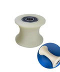 Heavy Duty U Shaped Groove Nylon Pulley With Double Bearing For Rock Solid Sliding Door Track Guide Action And Plastic Roller Rig That Truly Gets The Job Done Right, showing white nylon pulley with bearing.