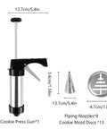 Stainless Steel Cookie Press Kit With 13 Discs And 8 Disc Set For DIY Baking Cookie Gun Press Tool with dimensions and components