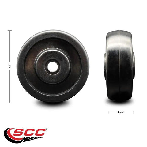 High Performance Heavy Duty Caster Replacement Wheel Featuring Smooth Rolling Soft Rubber Tread And Tough 3 8 Inch Hub, 3.5 inches diameter.