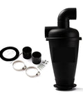 Shop Ready Cyclone Dust Collector For Vacuum Cleaner Heavy Duty Turbocharged Woodworking Extractor Suckin Up Sawdust Like A Boss Dual Filter System Industrial Black With Elbow Joint parts including black cyclone separator and hose connectors.