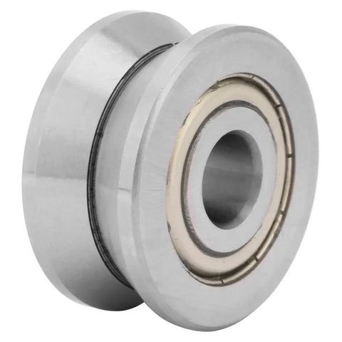 Top Shelf Heavy Duty V Groove Track Roller Sealed Ball Bearing Lv201zz close-up view showing steel core and dual seals.
