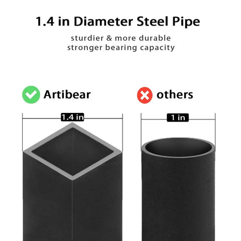 Comparison of 1.4 in steel pipe for 8ft Outdoor Firewood Rack With Heavy Duty Stand And Adjustable Length vs 1 in pipe