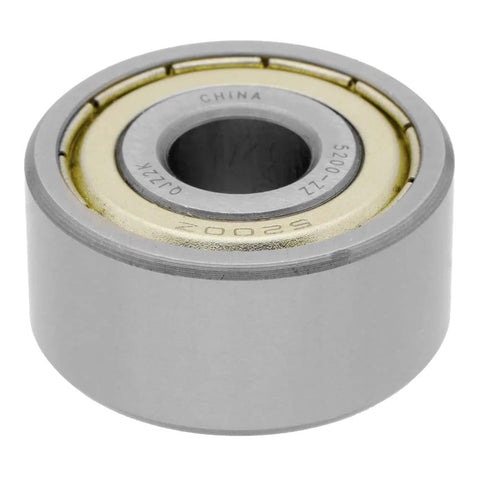 Close-up of Two Pack 5200ZZ Double Row Angular Contact Ball Bearings 0.393 Inch Inner Diameter By 1.181 Inch Outer Diameter.