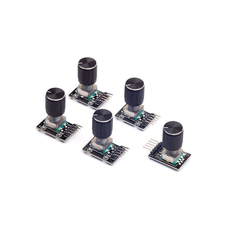 KY-040 Rotary Encoder Module Pack Of 5 With Knob Cap For Arduino 5V Pulse Encoder, 20 Pulses Per Revolution, 15x16.5 Mm Size