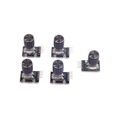 KY-040 Rotary Encoder Module Pack Of 5 With Knob Cap For Arduino 5V Pulse Encoder 20 Pulses Per Revolution, top view.