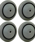 4 gray 5” Shopping Cart Wheels, Longer Lasting, Ultra Quiet, Chemical Resistant, Oil Resistant, Grease Resistant shown side by side
