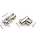 Image showing 4 Pack 5mm To 5mm Universal Joint Shaft Couplings With Screws For Motors In High Strength 45 Steel Electroplated Set with dimensions.