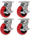 Heavy Duty Industrial Casters 5x2 Inches With Polyurethane On Polyolefin Core Wheel, High Load Capacity Up To 4000 Lbs, Set Of 4