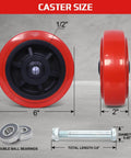 6 Inch Heavy Duty Polyurethane Caster Wheels Set of 4 with Double Roller Bearings on Polyolefin Core size diagram and specifications.