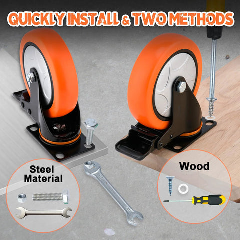 6 Inch Heavy Duty Swivel Caster Wheels With Brake Set Of 4 3000 Lbs Capacity PVC No Noise No Marking for furniture carts