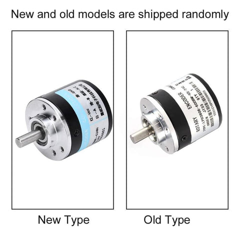 New and old models of 600 PPR AB Two Phase Incremental Optical Rotary Encoder 5V to 24V Supply, 6mm Shaft, 5000 RPM shown side by side.