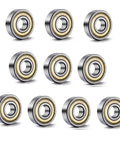 608 ZZ Ball Bearings(10PCS) displayed, metal double shielded, ideal for skateboards, 8mm x 22mm x 7mm, carbon steel construction.