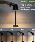 Rechargeable Cordless LED Table Lamp With 5200mAh Battery, All Aluminum Body, IP54 Waterproof, Warm Light, Touch Dimming display