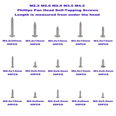 No Nonsense 304 Stainless Steel Screw Assortment 480 Pieces Metric Fasteners M2 2 To M4 2 Phillips Pan Head Self Tapping Kit with various screw sizes.
