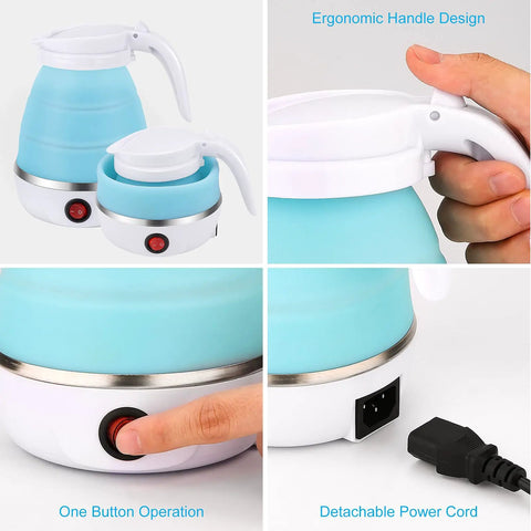 On The Go Portable Electric Kettle 600ml Foldable Tea Coffee Kettle With Collapsible Cup Set Fast 5 Minute Boil BPA Free