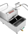 Wlikoci 55 Gallon Mobile Fryer Filter With 550w Motor Oil Filtration Machine showing stainless steel design and drainage tube.