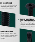 10 Sets Top Shelf M6 75mm Black Coated Flat Head Socket Cap Screws With Binding Nuts And 4mm Hex Wrench showing features like hex socket head and material.