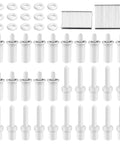 85 Pcs Plantation Shutter Repair Kit Game Changer Includes Spring Loaded Pins And Tilt Rod Louver Staples Fix 0 75 And 0 6 Inch Parts parts layout with pins, washers, and staples.