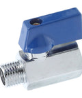 Built Tough Brass Mini Ball Valve With Dead Simple Twist Install NPT One Quarter Inch Female To Male Pipe Thread Adapter angle view.