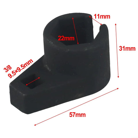 Pro Grade 3 8 Drive Offset O2 Sensor Socket Wrench fits 7 8 Inch and 22mm sizes, showing black steel tool dimensions.