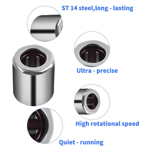 RC040708 One Way Clutch Bearing Needle Roller 1/4 Inch Inner By 7/16 Inch Outer By 1/2 Inch Width Heavy Duty Steel in close-up view.